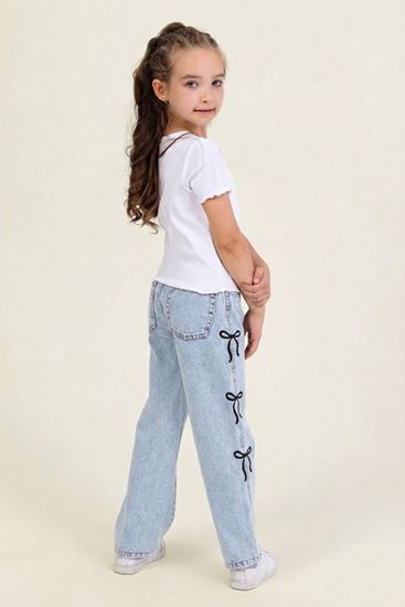 4-9 Yaş New Ribbon Kız Çocuk Pantolon-Mavi