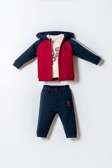 6-36 Ay Lisanslı Us Polo Assn Erkek Bebek 3'Lü Takım-Kırmızı