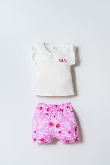 6-36 Ay Lisanslı Us Polo Assn Kız Bebek Takım-Ekru