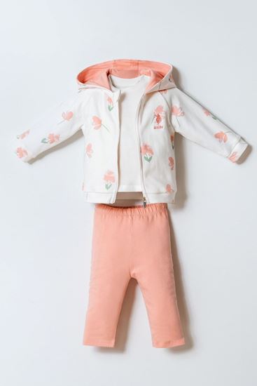 6-36 Ay Lisanslı Us Polo Assn Kız Bebek 3'Lü Takım-Ekru