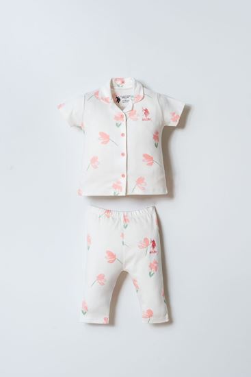 6-36 Ay Lisanslı Us Polo Assn Kız Bebek Takım-Ekru