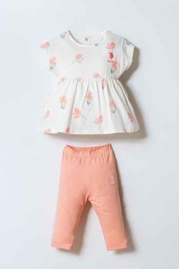 6-36 Ay Lisanslı Us Polo Assn Kız Bebek Takım-Ekru