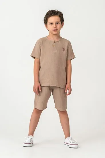 4-15 Yaş Lisanslı Us Polo Assn Erkek Çocuk Takım-Kum