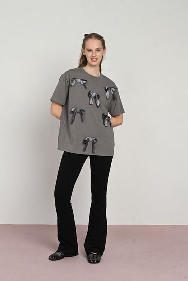 9-14 Yaş Ribbon Mussness Kız Çocuk T-Shırt-Antrasit