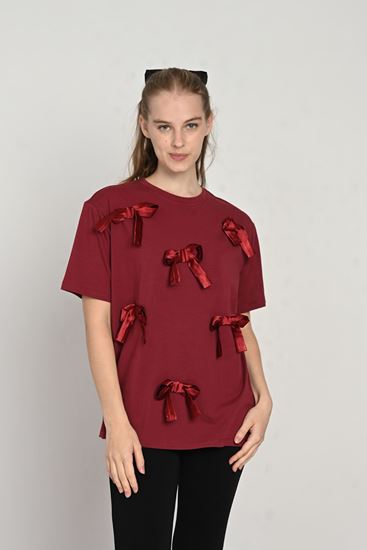 9-14 Yaş Ribbon Mussness Kız Çocuk T-Shırt-Bordo