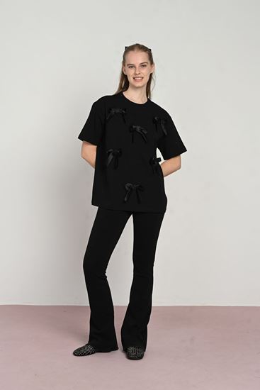 9-14 Yaş Ribbon Mussness Kız Çocuk T-Shırt-Siyah