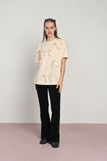 9-14 Yaş Ribbon Mussness Kız Çocuk T-Shırt-Latte