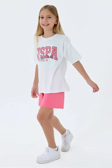 4-15 Yaş Lisanslı Us Polo Assn Kız Çocuk Takım-Ekru
