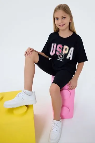 4-15 Yaş Lisanslı Us Polo Assn Kız Çocuk Takım-Siyah