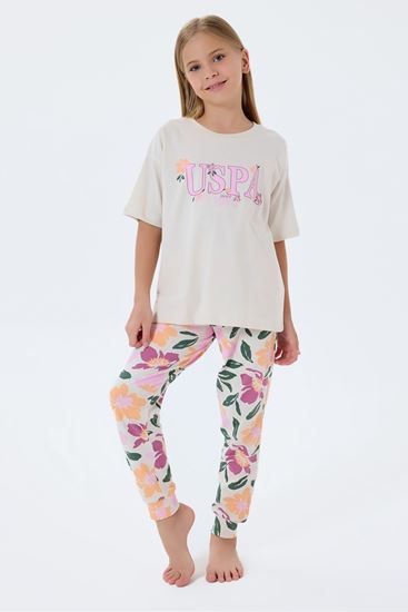 4-15 Yaş Lisanslı Us Polo Assn Kız Çocuk Takım-Latte