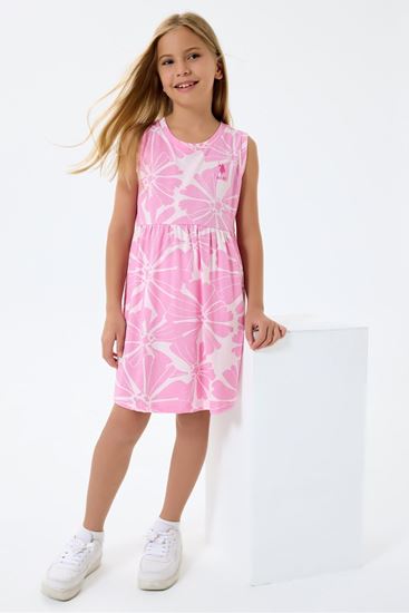 4-9 Yaş Lisanslı Us Polo Assn Kız Çocuk Elbise-Pembe