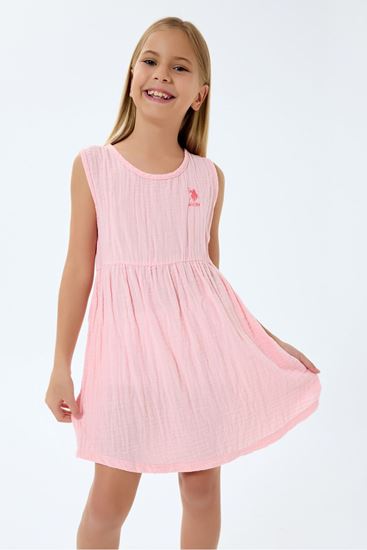 4-9 Yaş Lisanslı Us Polo Assn Kız Çocuk Elbise-Pembe