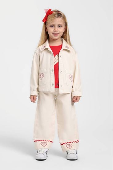 1-5 Yaş Love Ribbon Kız Çocuk 3'Lü Takım-Latte