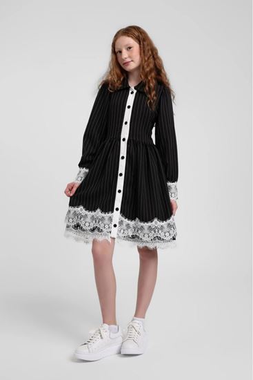 10-14 Yaş Nişantaşı Soft Kız Çocuk Elbise-Siyah