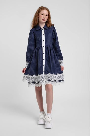 10-14 Yaş Nişantaşı Soft Kız Çocuk Elbise-Lacivert
