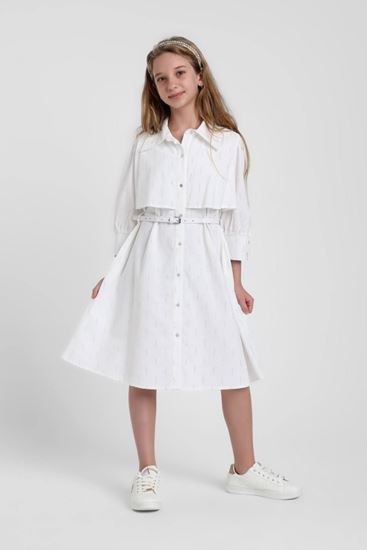 5-14 Yaş Mahra Rana Kız Çocuk Elbise-Ekru