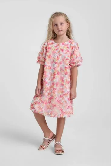 5-9 Yaş Colorce Love Kız Çocuk Elbise-Pembe