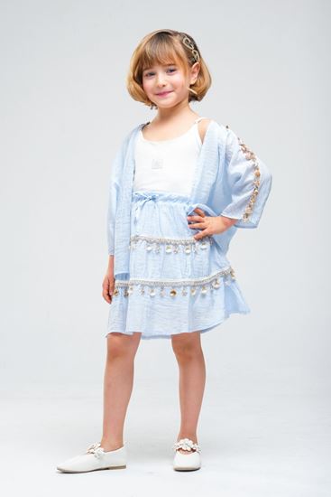 4-8 Yaş SeaShell Sugar Kız Çocuk 3'Lü Takım-Buz Mavi