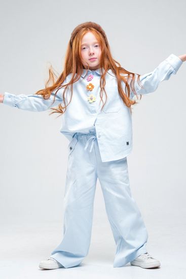 4-8 Yaş Pearl Flower Kız Çocuk Takım-Bebe Mavisi