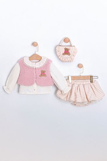 6-18 Aylık Pink Love Çantalı 4'Lü Kız Bebek Takım-Pembe