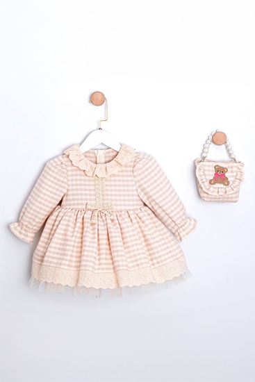 9-24 Aylık Vıvıenne Kız Bebek Çantalı Elbise-Kahverengi