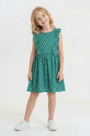 6-9 Yaş Elfida Kız Çocuk Elbise -Yeşil-