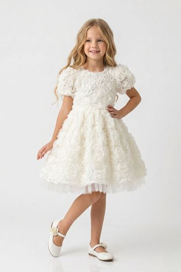 2-8 Yaş Lara Flower Kız Çocuk Elbise-Ekru