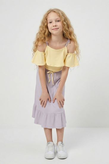 10-13 Yaş Çeşme Kız Çocuk Etekli Takım -Sarı-