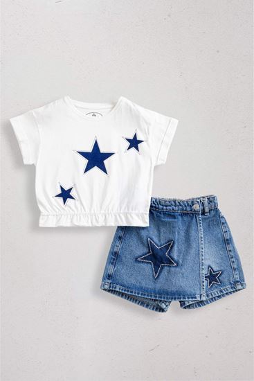 5-14 Yaş New Magic Kız Çocuk Şort Etekli Takım-İndigo