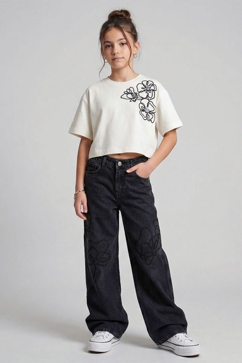 9-14 Yaş Mahra Flower Kız Çocuk Pantolon-Füme