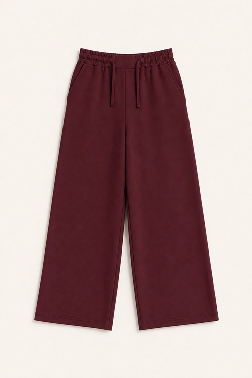 9-15 Yaş Premium Palazzo Kız Çocuk Pantolon-Bordo