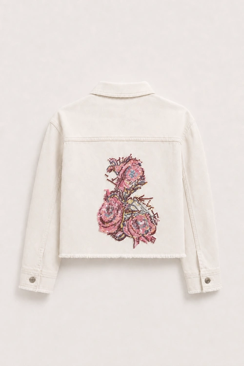 4-14 Yaş Lêona Luxery Pink Kız Çocuk Ceket-Ekru