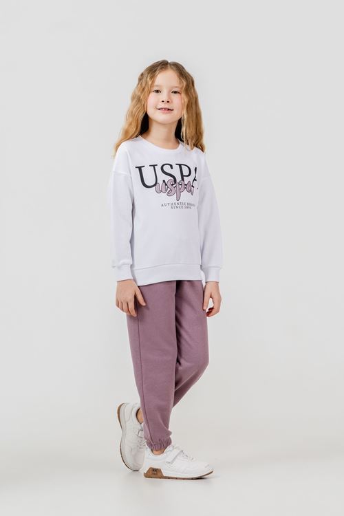 4-15 Yaş Lisanslı Us Polo Assn Kız Çocuk Takım-Ekru