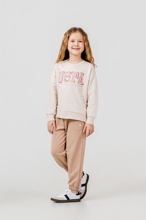 4-14 Yaş Lisanslı Us Polo Assn Kız Çocuk Takım-Latte