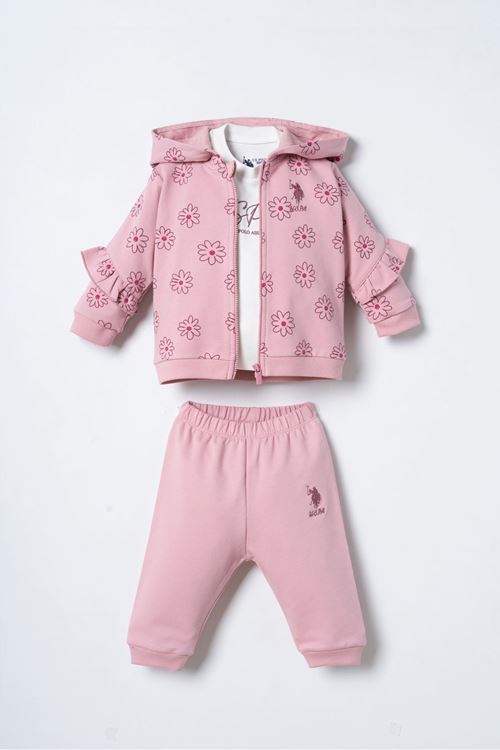 6-36 Ay Lisanslı Us Polo Assn Kız Bebek 3'Lü Takım-Pembe