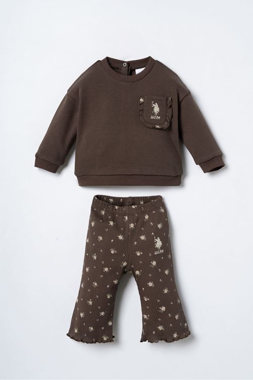6-36 Ay Lisanslı Us Polo Assn Kız Bebek Takım-Kahverengi