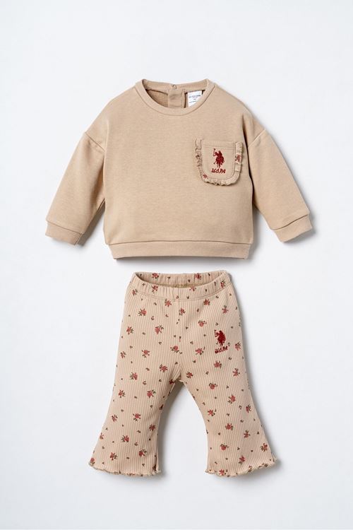 6-36 Ay Lisanslı Us Polo Assn Kız Bebek Takım-Latte