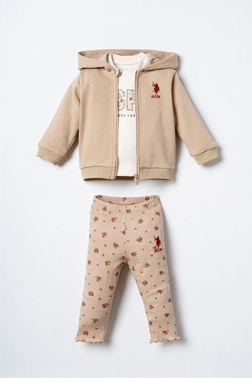 6-36 Ay Lisanslı Us Polo Assn Kız Bebek 3'Lü Takım-Latte
