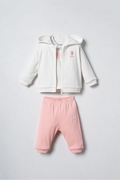 6-36 Ay Lisanslı Us Polo Assn Kız Bebek 3'Lü Takım-Ekru