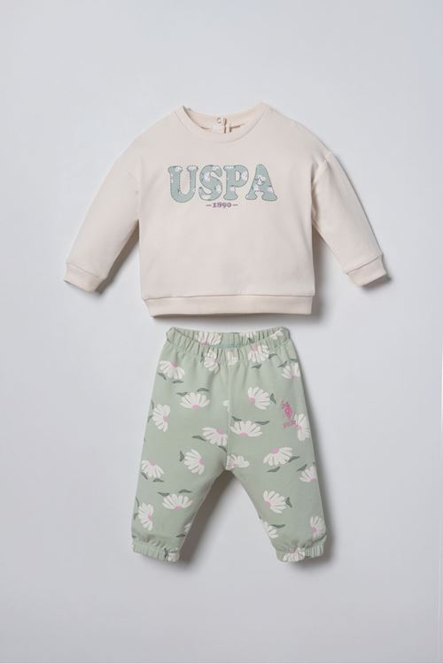 6-36 Ay Lisanslı Us Polo Assn Kız Bebek Takım-Ekru