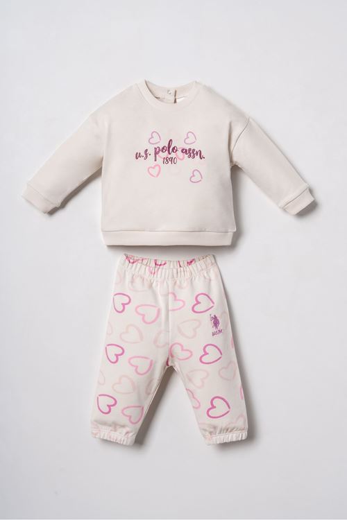 6-36 Ay Lisanslı Us Polo Assn Kız Bebek Takım-Ekru