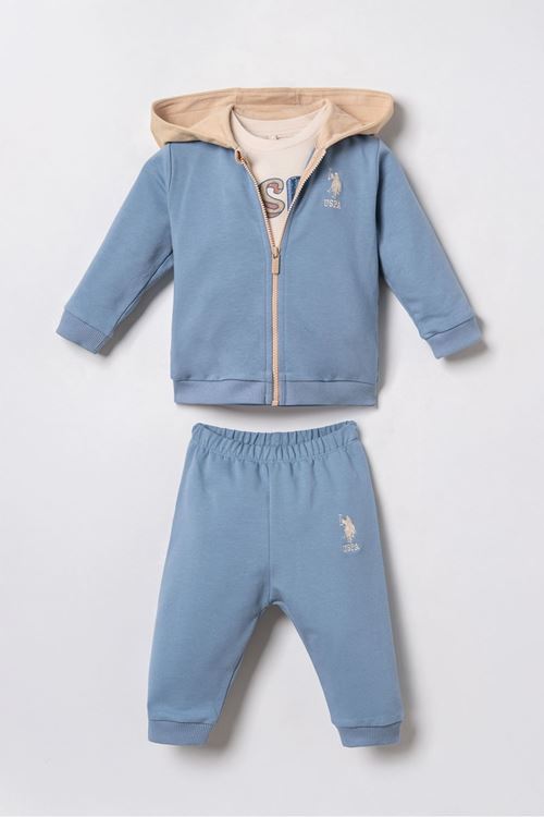 6-36 Ay Lisanslı Us Polo Assn Erkek Bebek 3'Lü Takım-Bebe Mavisi