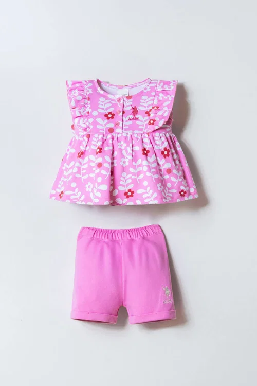 6-36 Ay Lisanslı Us Polo Assn Kız Bebek Takım-Pembe