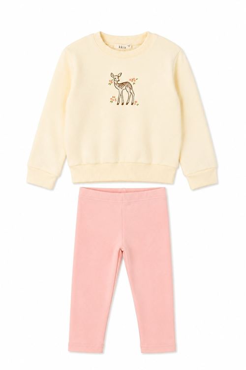 1-4 Yaş Barbie Gazelle Kız Çocuk Takım-Ekru