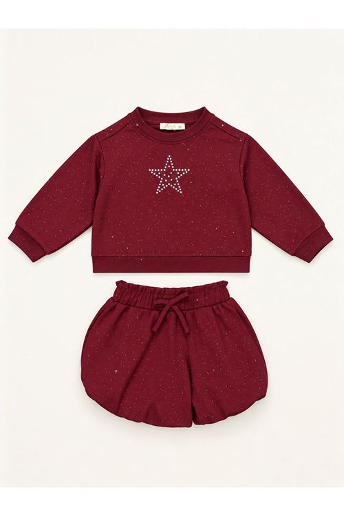 1-5 Yaş Elena Star Kız Çocuk Etekli Takım-Bordo