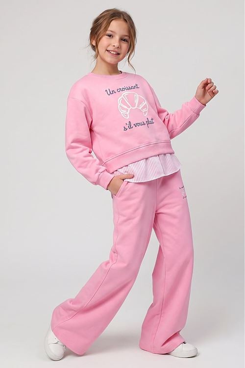 4-9 Yaş Rana Plait Kız Çocuk Takım-Pembe