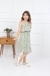 3-14 Yaş Trend Çiçek Desen Elbise - Yeşil