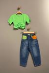 Trend Neon Kot Pantolonlu Takım - Yeşil
