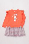 3-8 Yaş Happy Rabbit Kız Çocuk Sweat Elbise - Oranj Pembesi