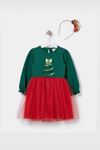 2-5 Yaş Noel Kız Çocuk  Taçlı Elbise - Yeşil